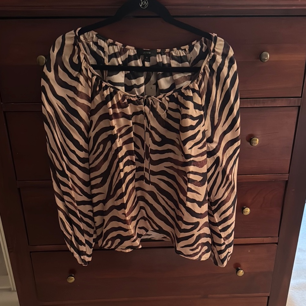 J. Crew Tan and Brown Tie Front Blouse